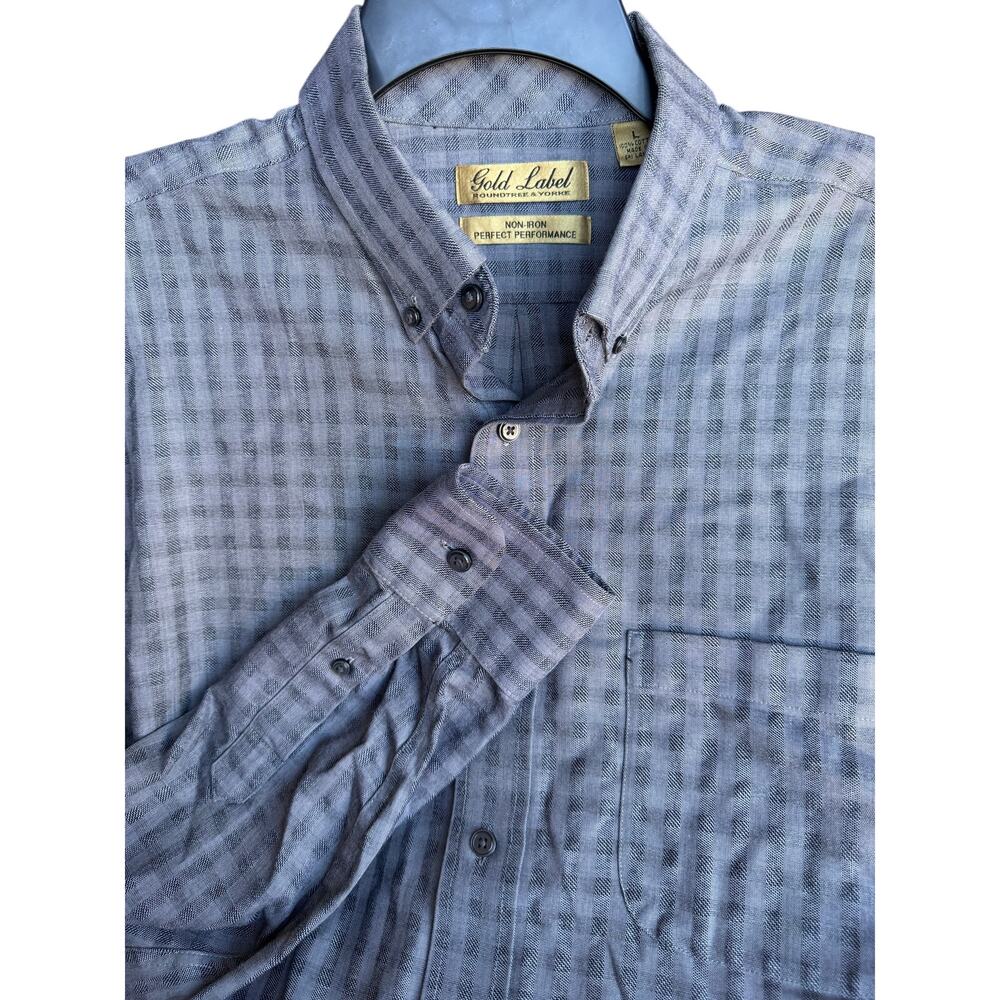 Gold Label Roundtree & Yorke Men’s Button-Down Shirt Large Gray Check Non-Iron